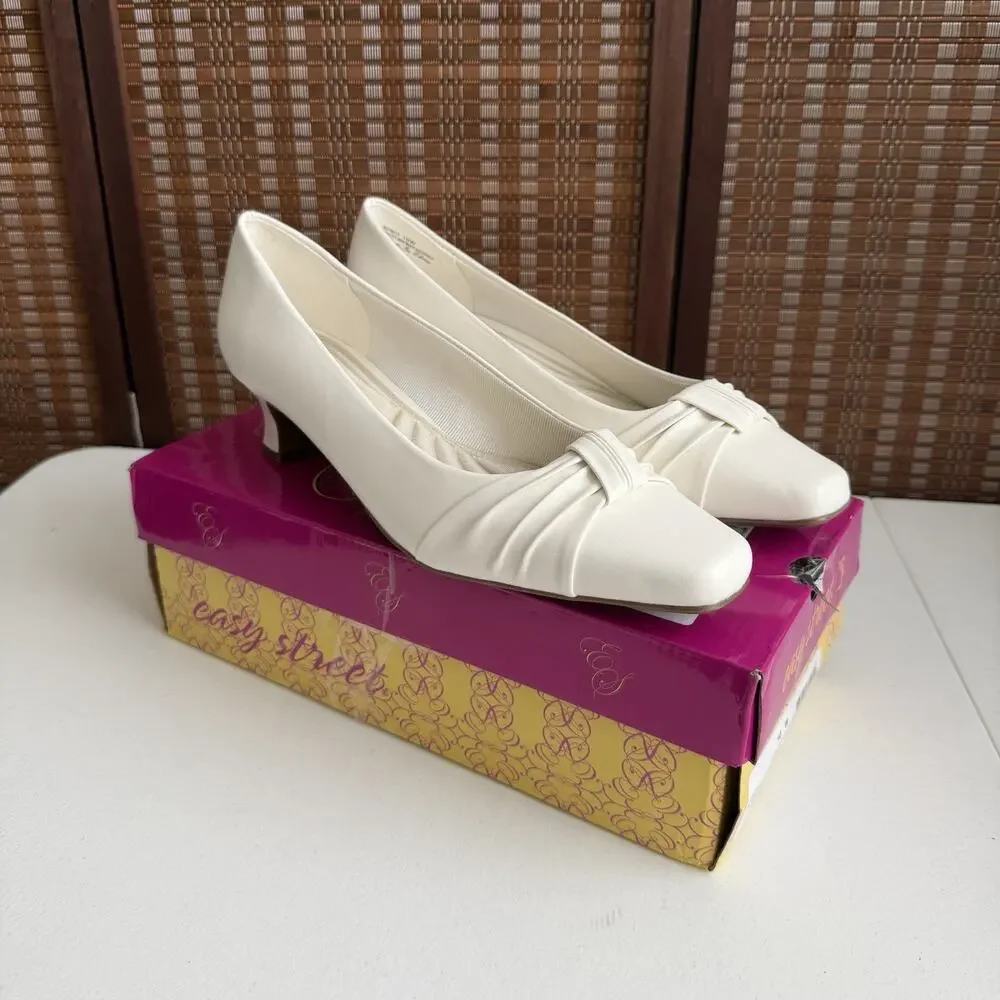 Easy Street Women's Waive Pumps White Dress Shoes Size 10 W (Wide)